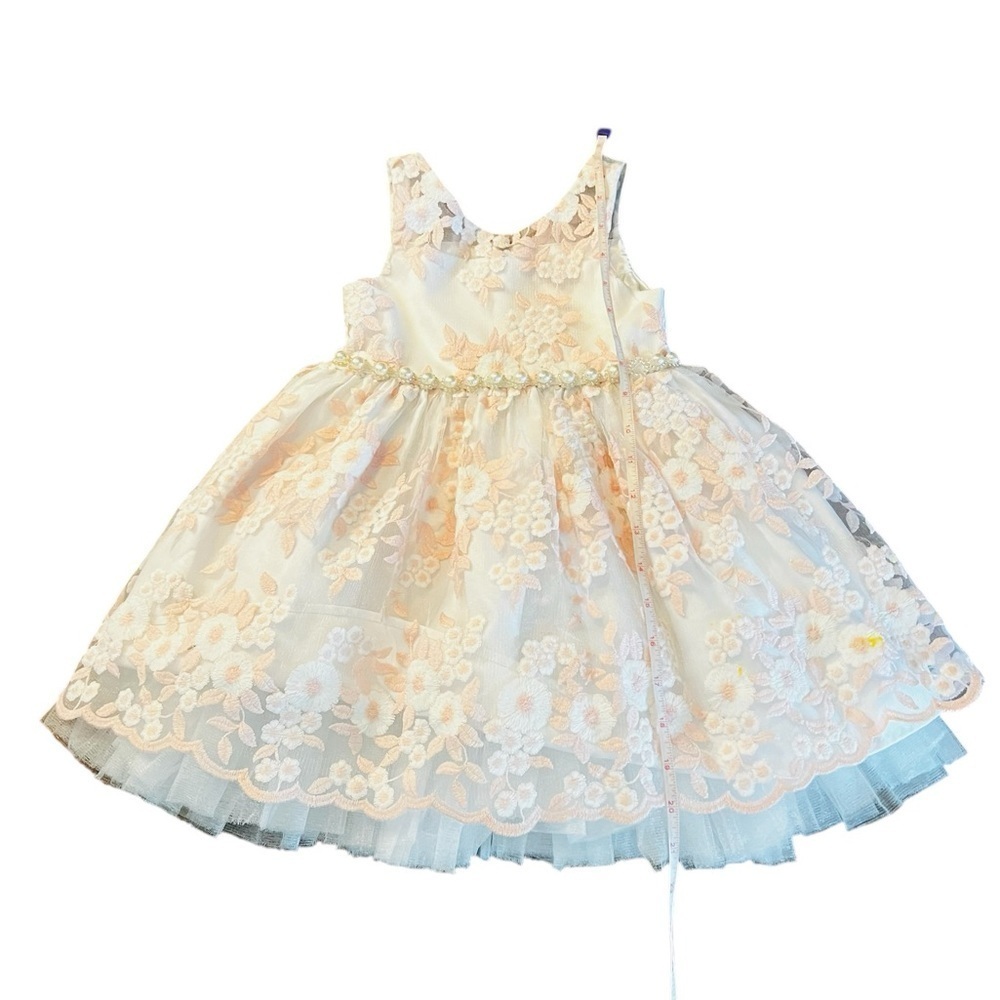 American Princess Floral Dress Size 2T White and Pastel Pink Floral Overlay